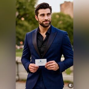 Ryan Seacrest Distinction Navy suit jacket‎ 
Ships next day .
NWT